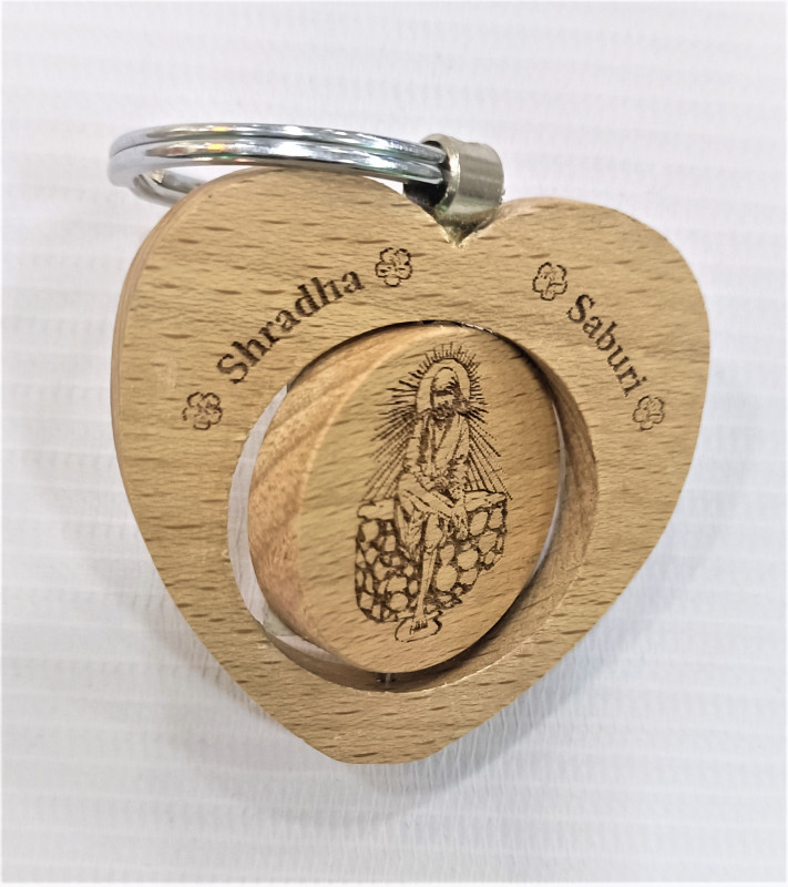 SAI BABA WOODEN  KEYCHAIN (HEART SHAPE )